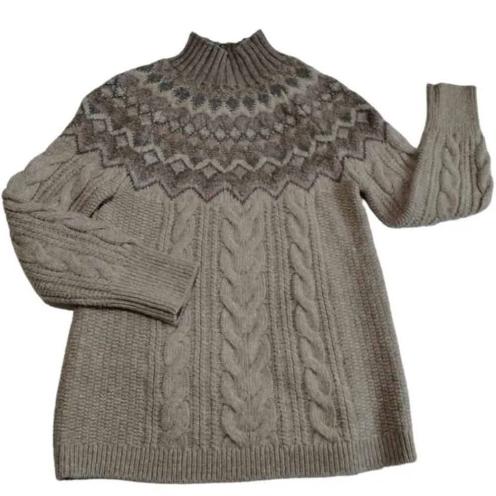 CHICO'S Women's Wool Grannnycore‎ Fisherman Chunky Sweater size S Cable Knit
